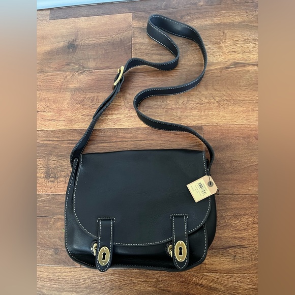 Fossil Handbags - Fossil Black Leather Crossbody with Gold Buckles